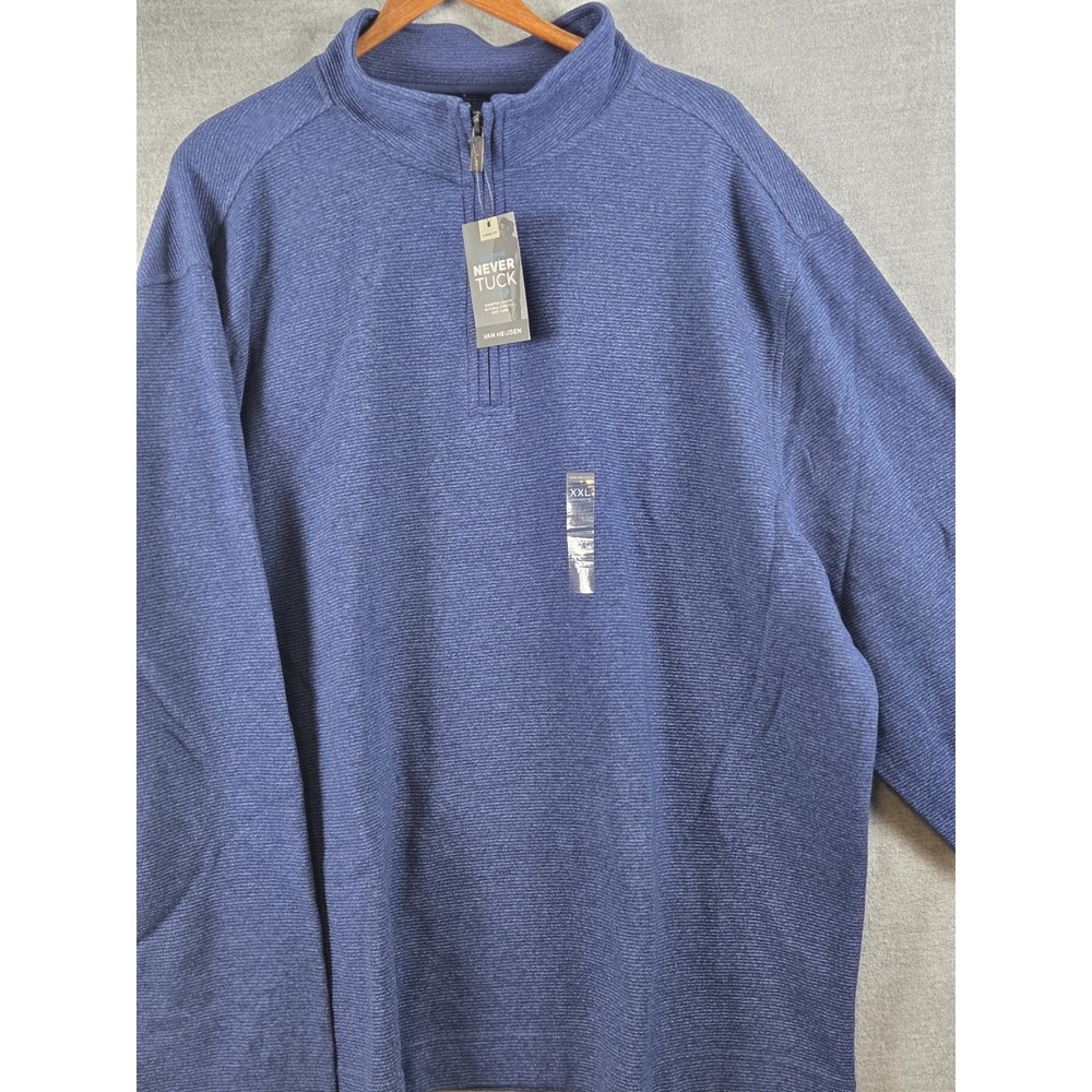 Van Heusen Never Tuck Mens 2XL Pullover Sweater‎ 1/4 Zip Classic Fit Blue NEW
